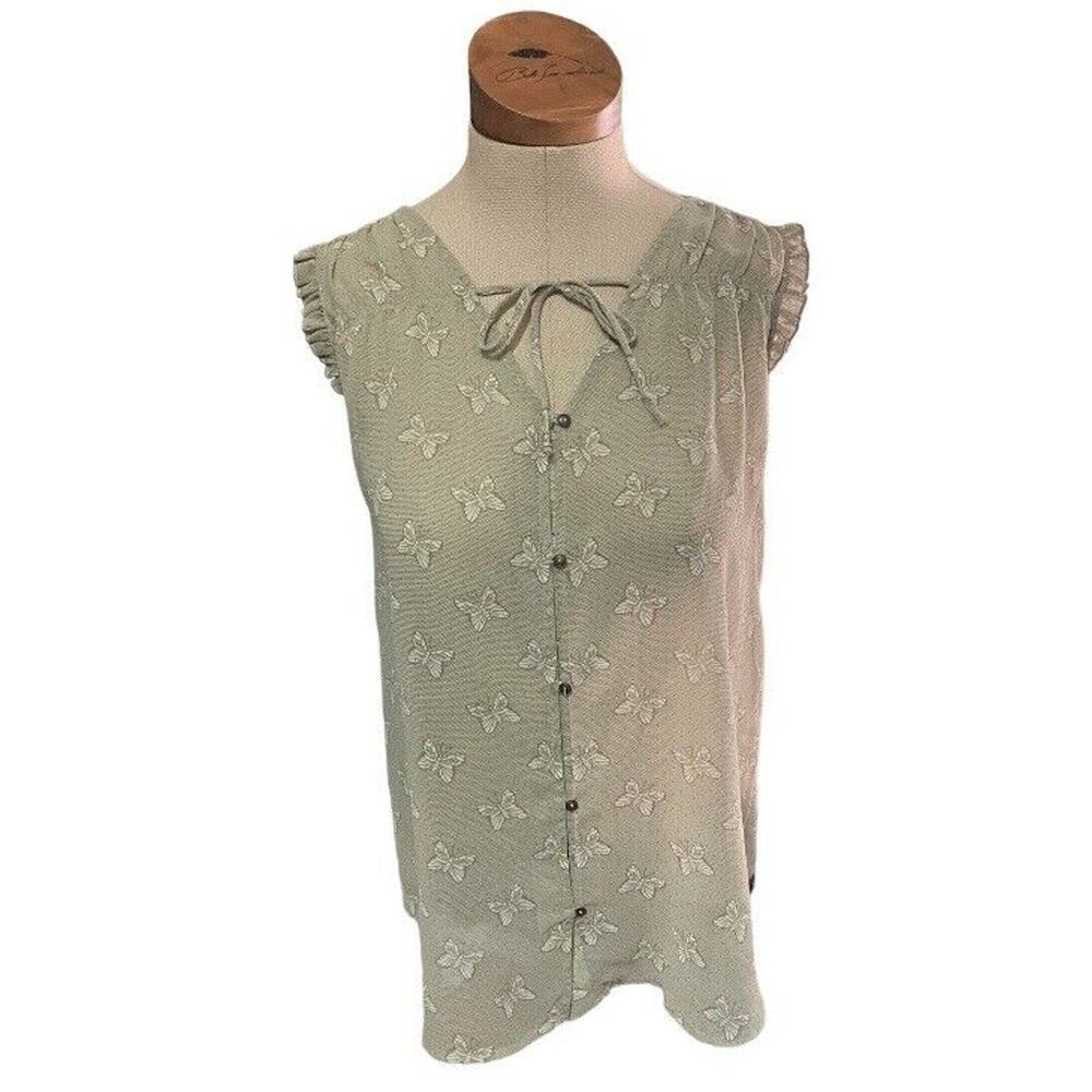Matilda Jane Women Medium‎ Blouse Monarch Butterfly Semi Sheer